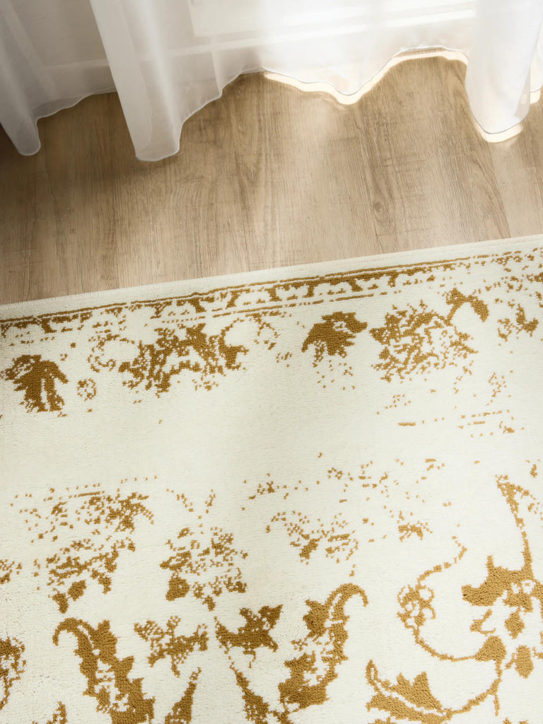 Tapis vintage motif floral beige et camel 120x170 cm