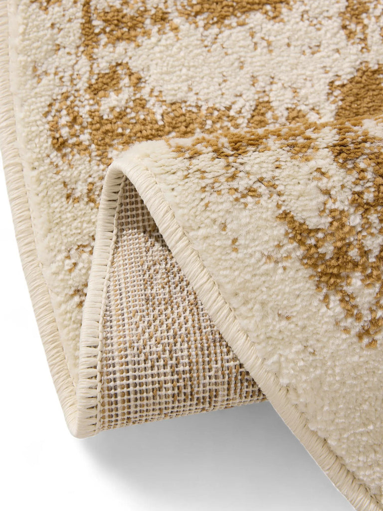 Tapis vintage oriental rond beige et camel 160 cm de diamètre