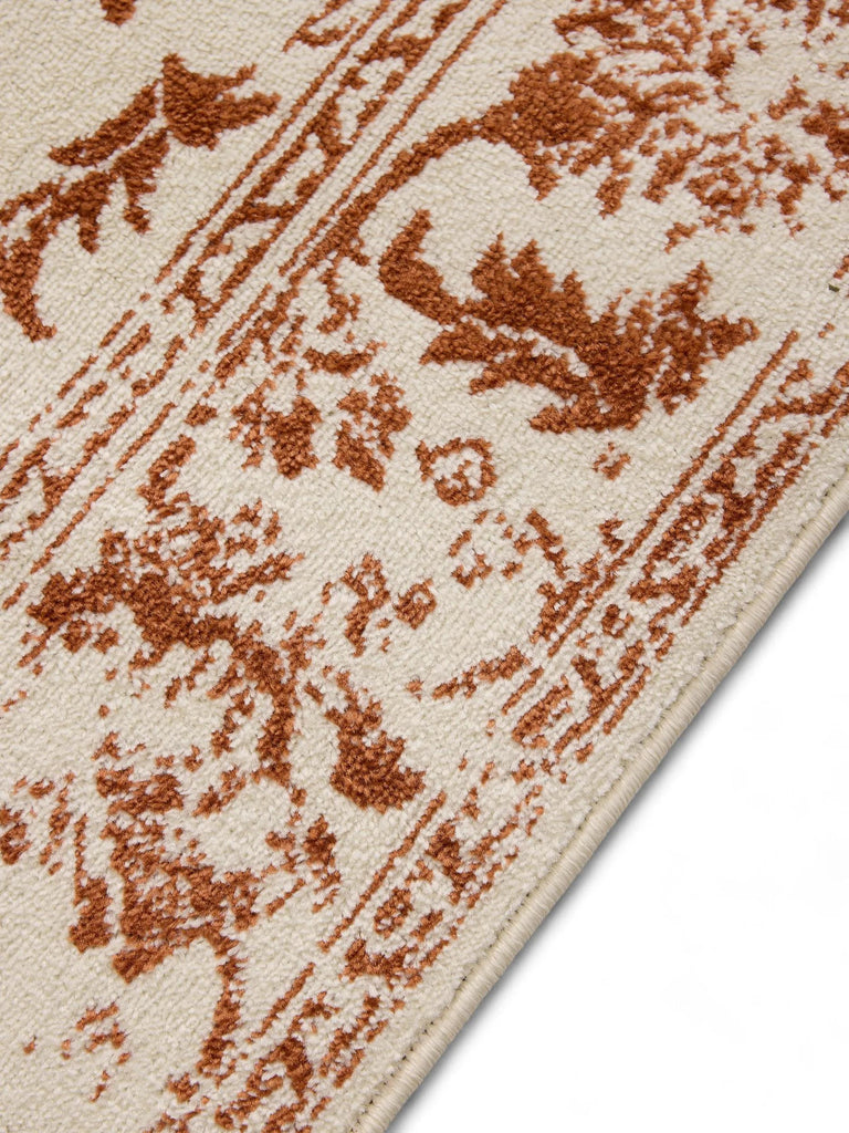 Tapis vintage motif floral crème et terracotta 160x230 cm