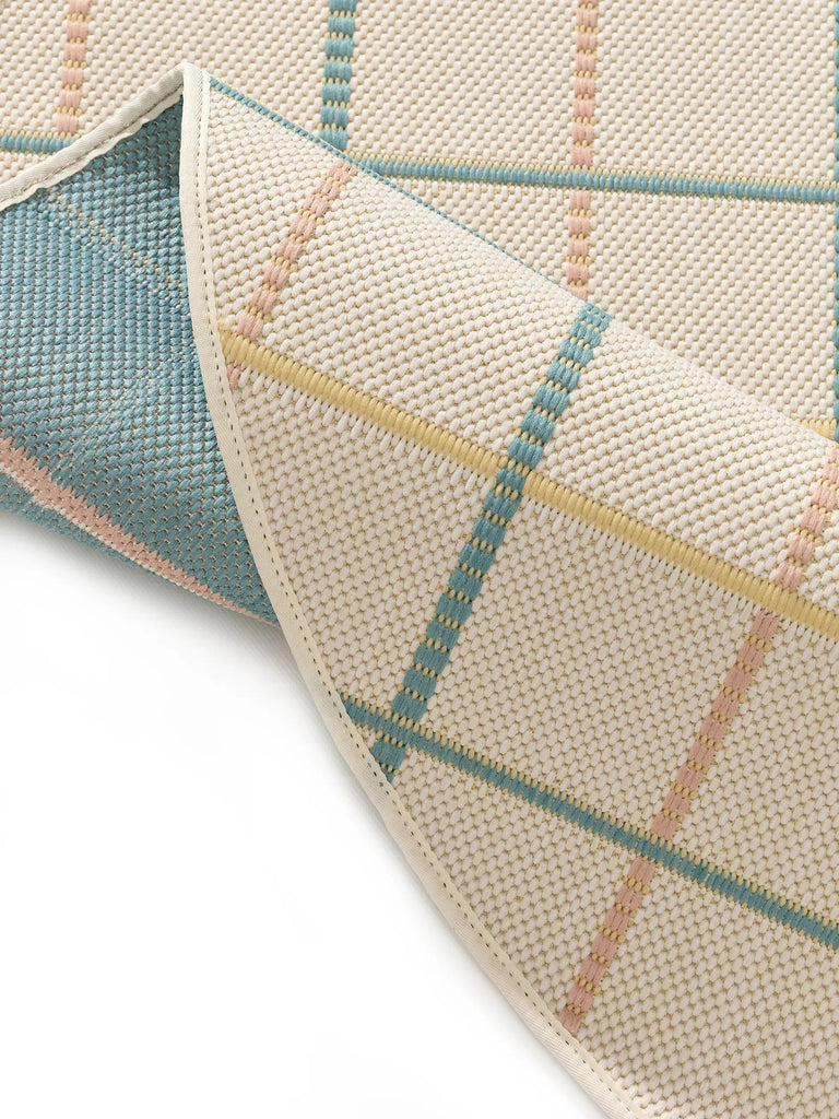 Tapis géométrique motif à carreaux rond multicolore d'intérieur et d'extérieur 120 cm de diamètre