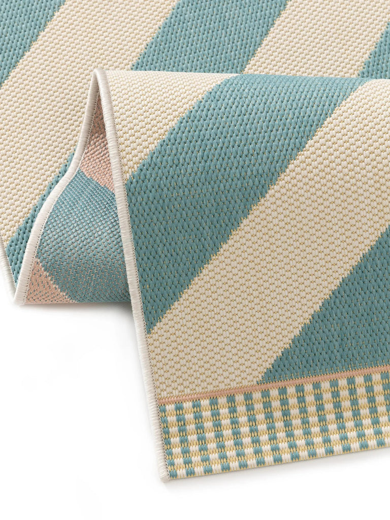 Tapis géométrique rayé bleu et crème d'intérieur et d'extérieur 160x230 cm
