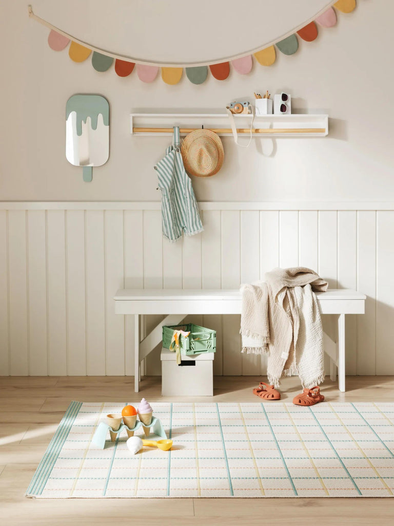 Tapis géométrique motif à carreaux multicolore d'intérieur et d'extérieur 80x150 cm