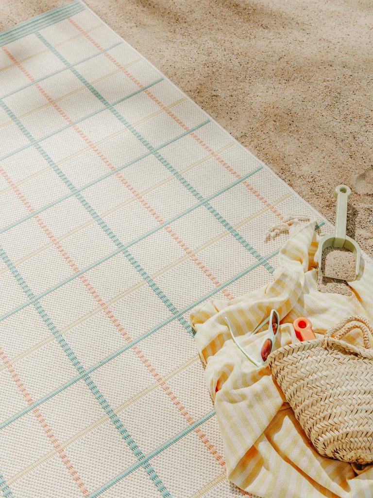 Tapis géométrique motif à carreaux multicolore d'intérieur et d'extérieur 80x150 cm