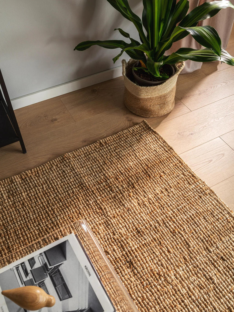 Tapis scandinave uni carré beige naturel en jute 150x150 cm