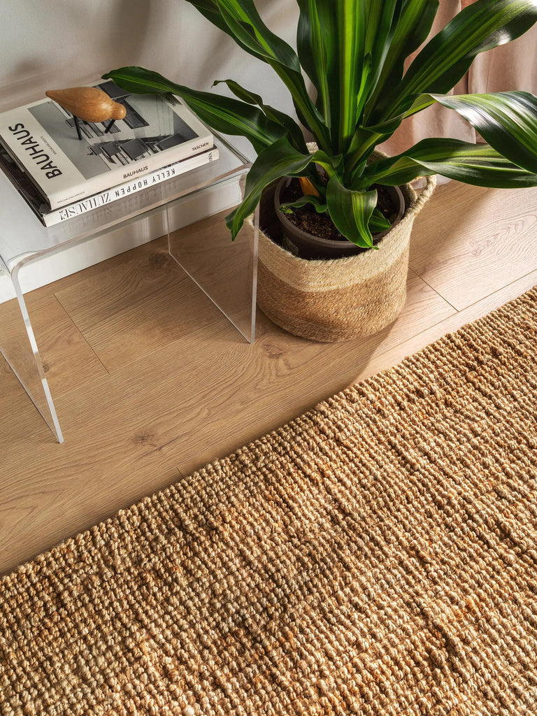 Tapis scandinave uni de couloir beige naturel en jute 80x300 cm