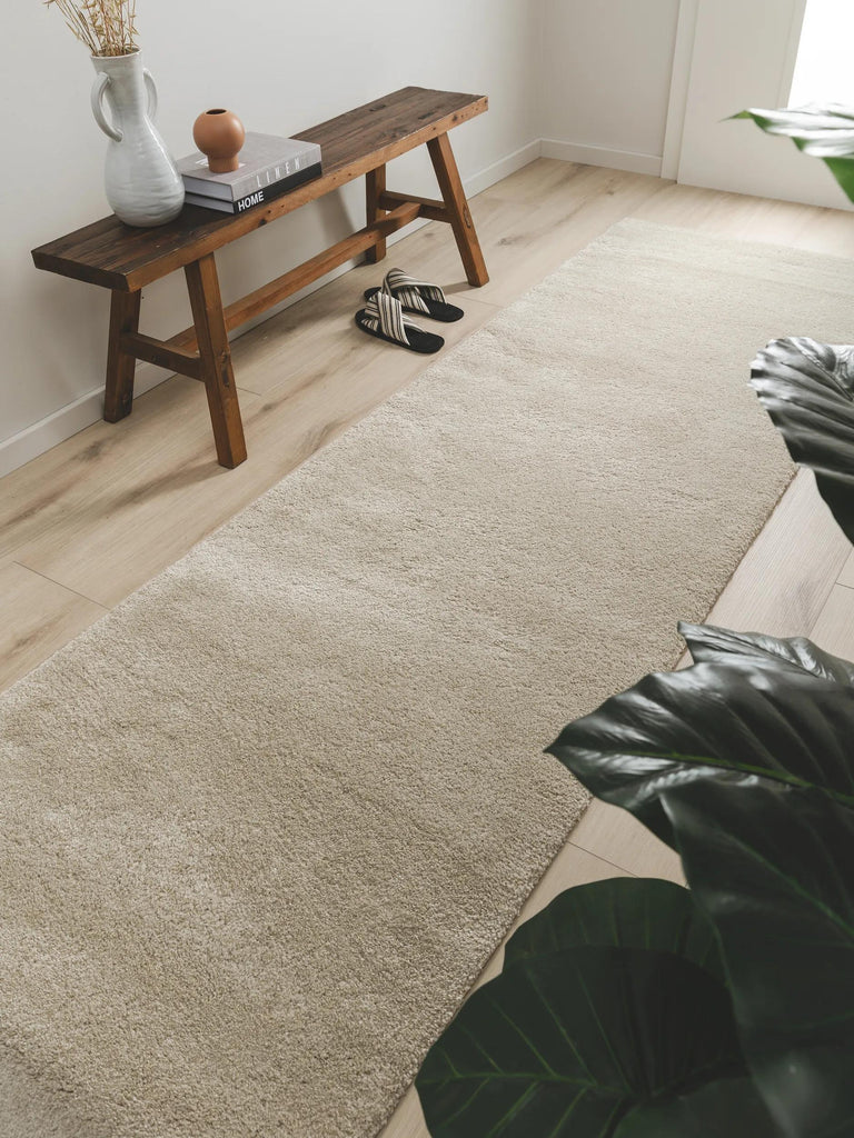 Tapis moderne uni de couloir beige 80x200 cm