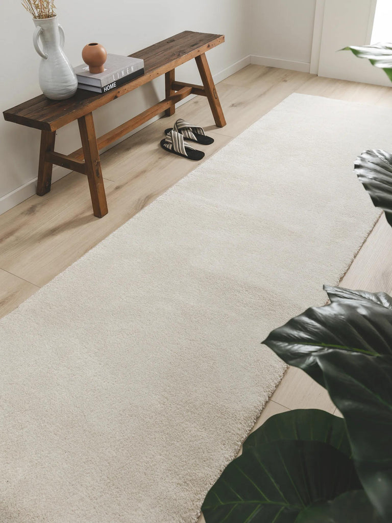 Tapis moderne uni de couloir crème 80x200 cm