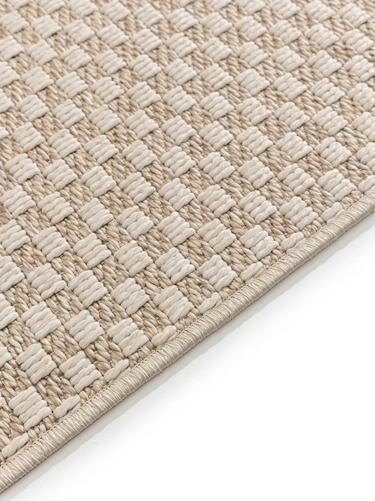 Tapis géométrique tressé à carreaux crème et gris d'intérieur et d'extérieur 192x290 cm