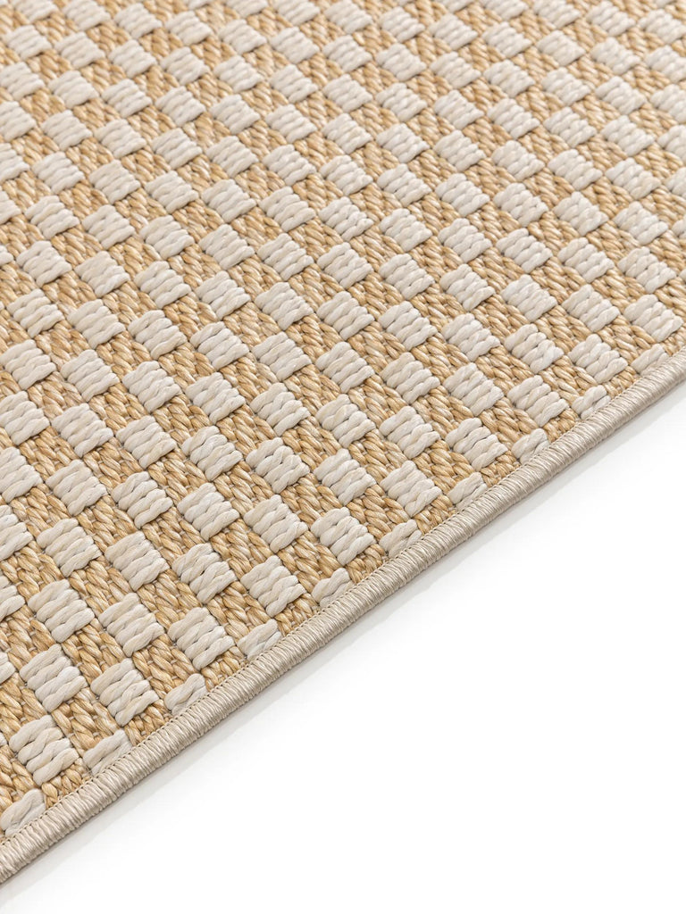 Tapis géométrique tressé à carreaux crème et beige d'intérieur et d'extérieur 192x290 cm