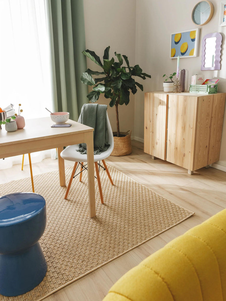 Tapis géométrique tressé à carreaux beige d'intérieur et d'extérieur 77x150 cm