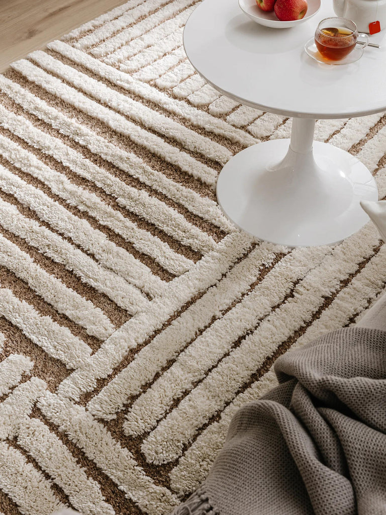 Tapis design motif rayé crème et beige 120x170 cm