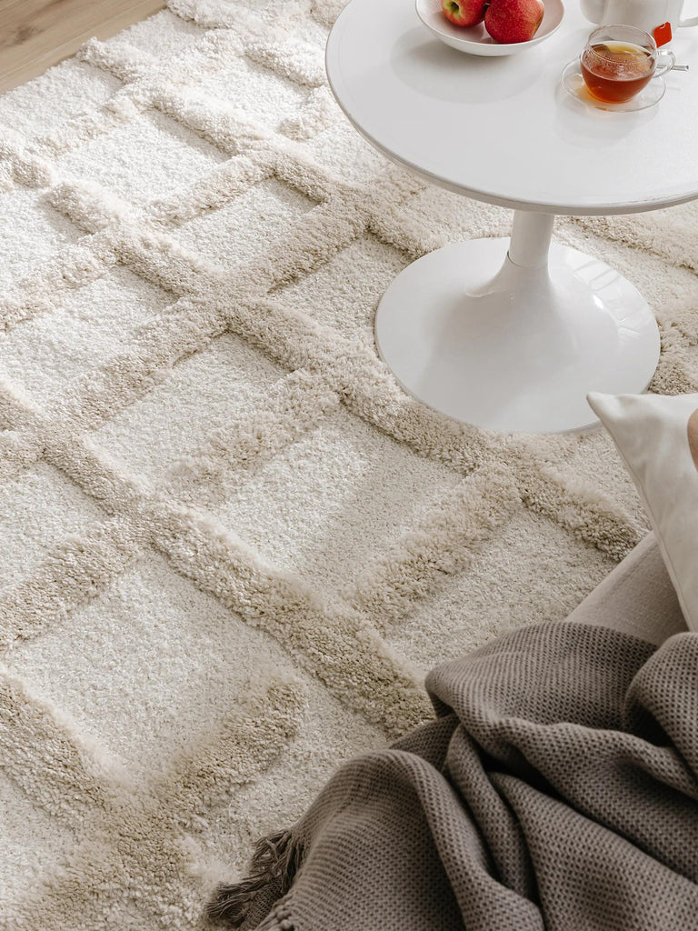 Tapis design motif à carreaux crème 120x170 cm