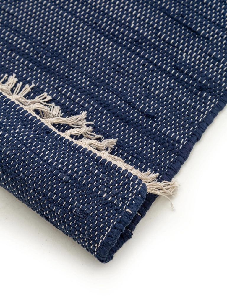 Tapis scandinave à franges de couloir bleu foncé en coton 70x200 cm
