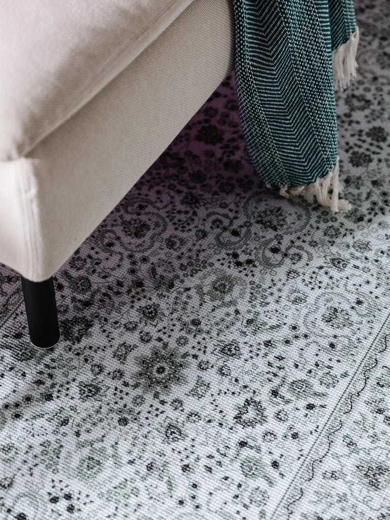 Tapis vintage style oriental de couloir blanc et vert 80x200 cm