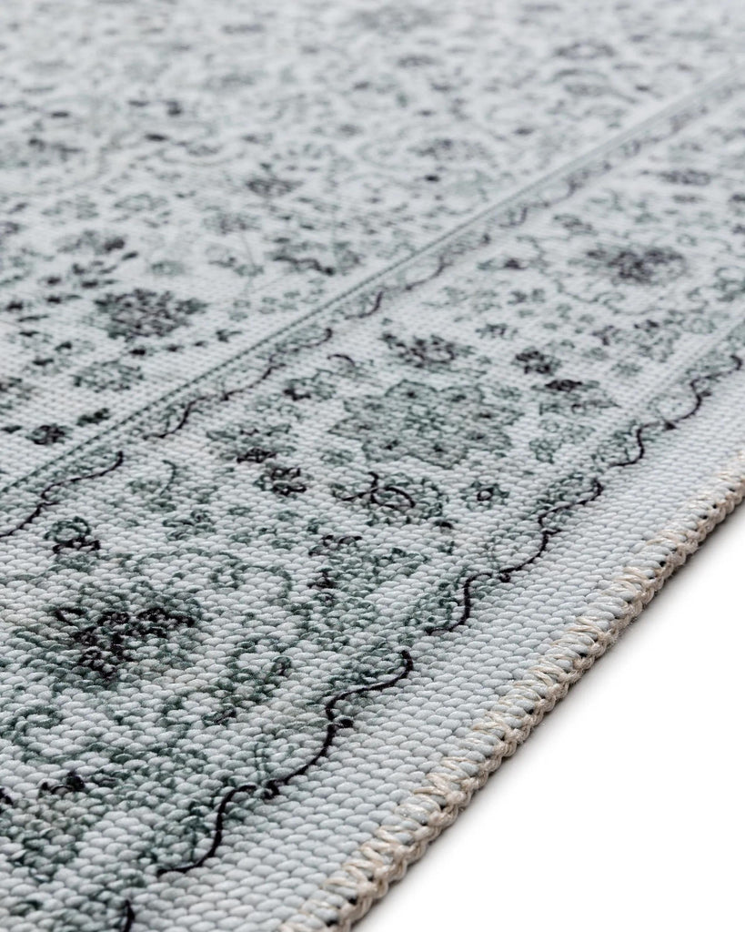 Tapis vintage style oriental de couloir blanc et vert 80x200 cm