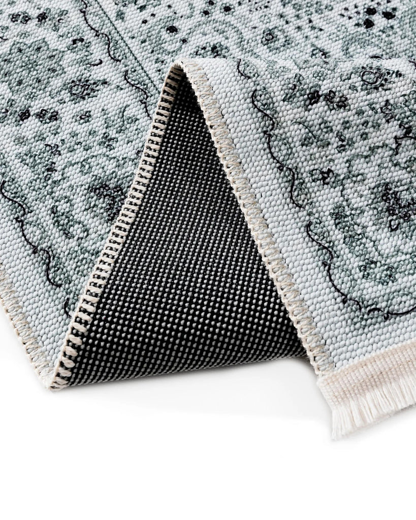 Tapis vintage style oriental de couloir blanc et vert 80x200 cm