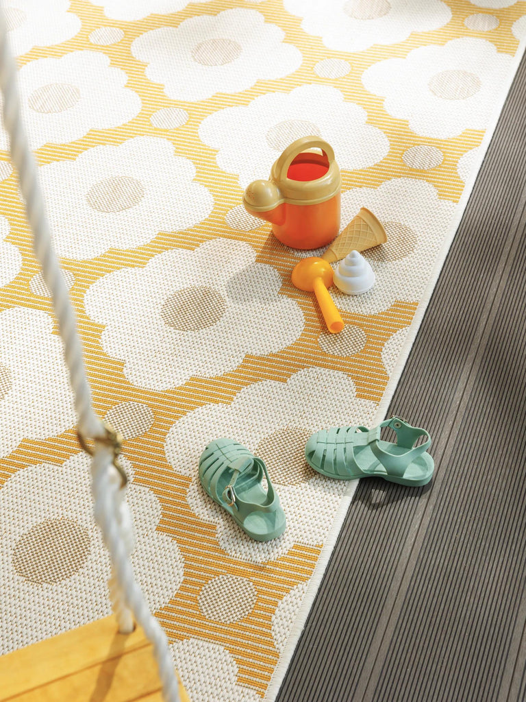 Tapis géométrique motif à fleurs beige et jaune d'intérieur et d'extérieur 200x290 cm