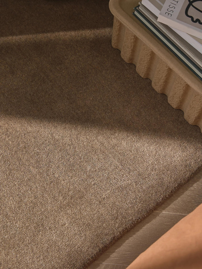 Tapis scandinave uni descente de lit marron en laine 80x250 cm