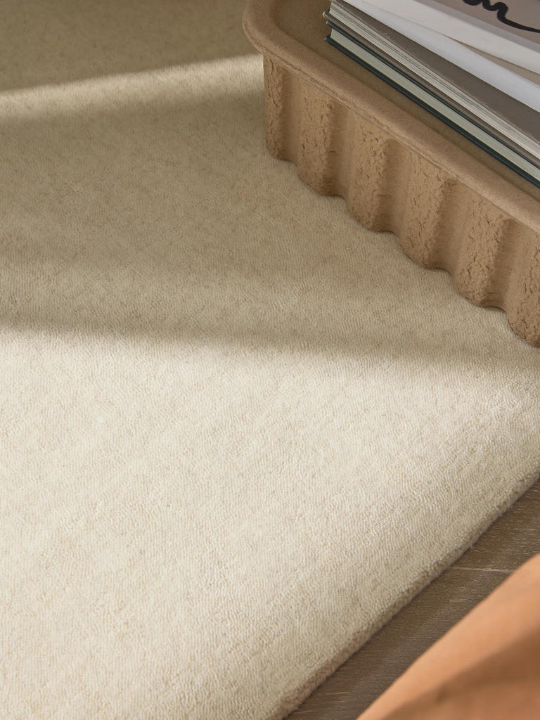 Tapis scandinave uni descente de lit crème en laine 80x250 cm