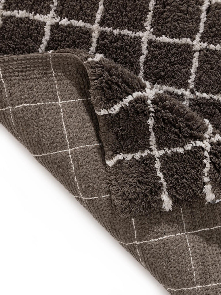 Tapis moderne motif à carreaux de bain gris foncé en coton 50x80 cm