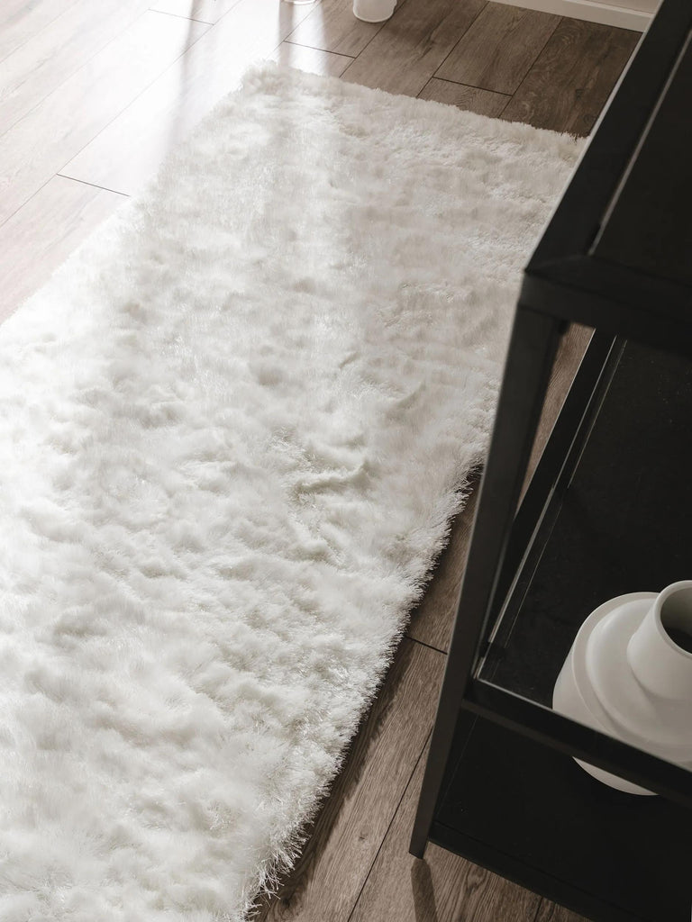 Tapis shaggy fourrure descente de lit blanc 80x300 cm