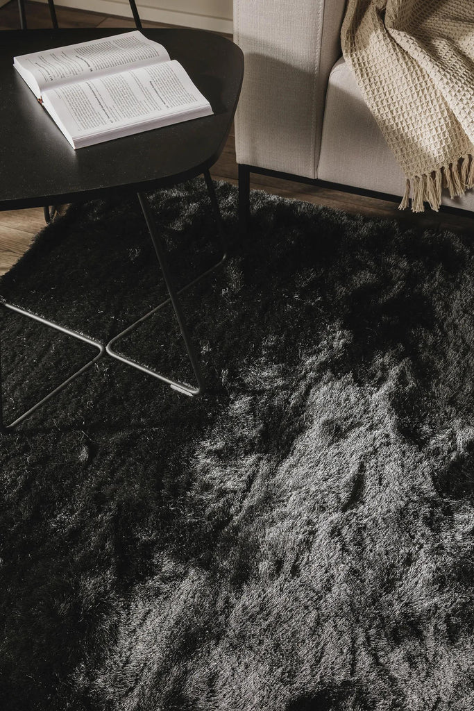 Tapis shaggy fourrure noir charbon 160x230 cm