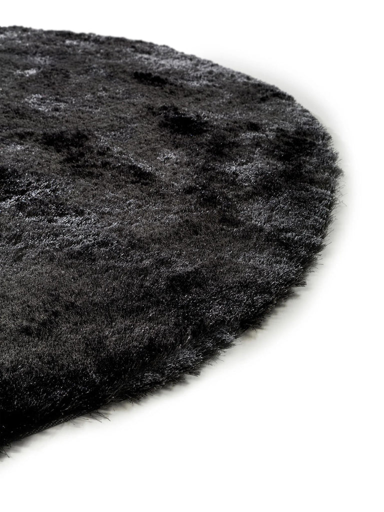 Tapis shaggy fourrure rond noir charbon 160 cm de diamètre