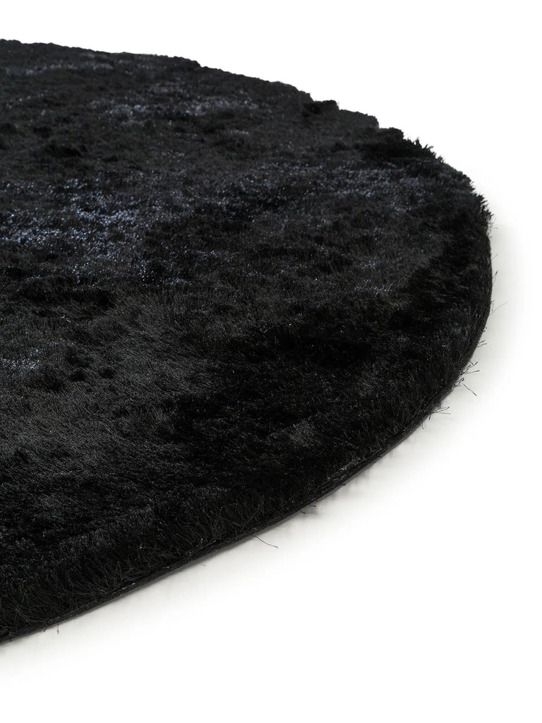 Tapis shaggy fourrure rond noir 80 cm de diamètre