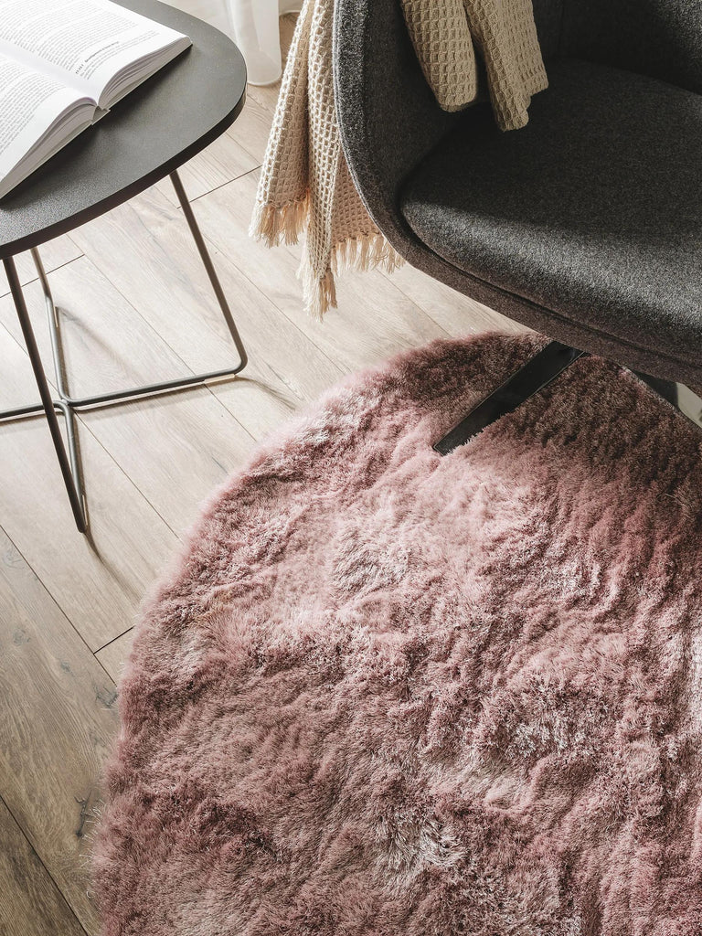 Tapis shaggy fourrure rond rose 160 cm de diamètre