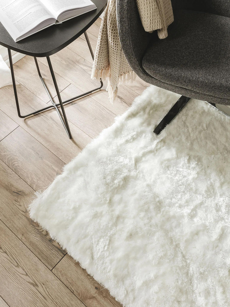 Tapis shaggy fourrure carré blanc 60x60 cm