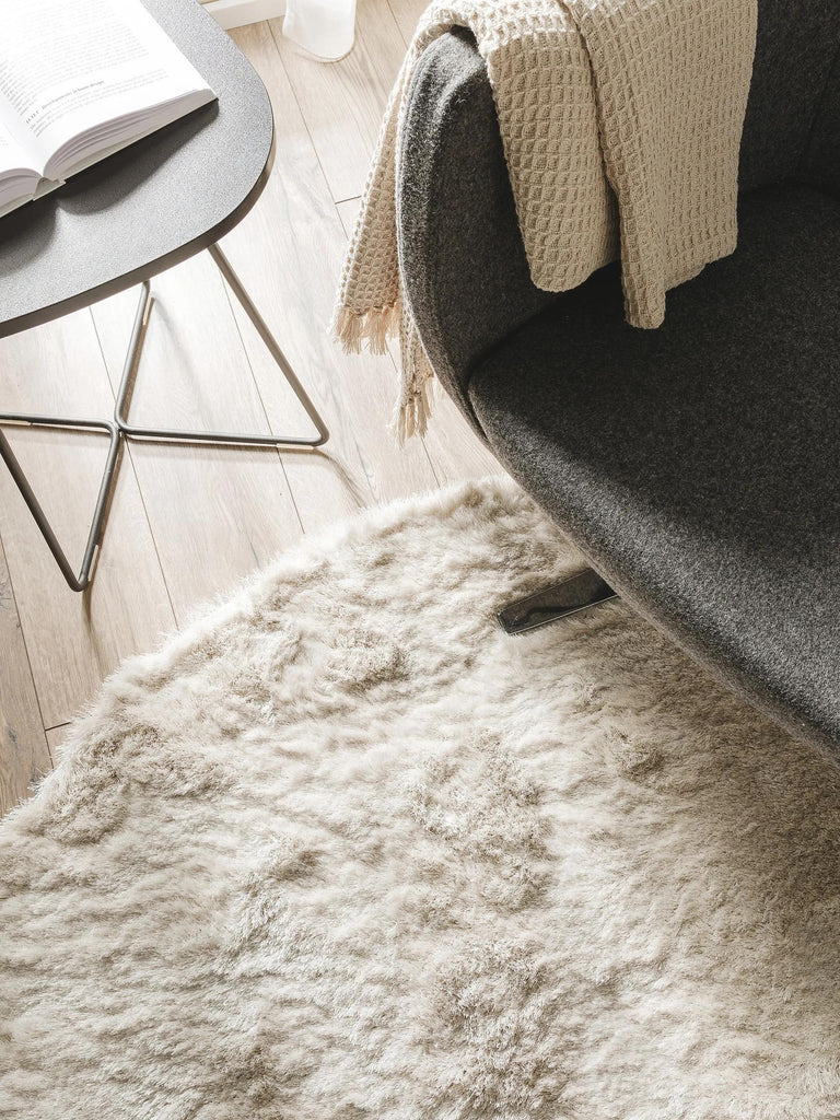 Tapis shaggy fourrure rond beige 80 cm de diamètre