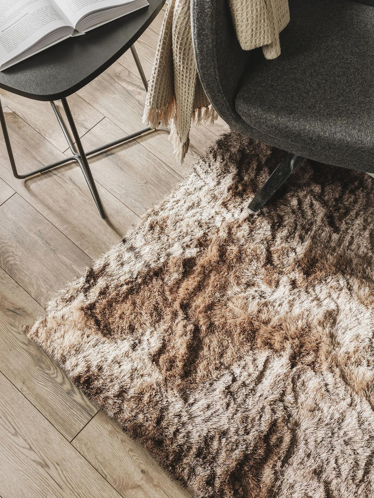 Tapis shaggy fourrure carré marron clair 200x200 cm