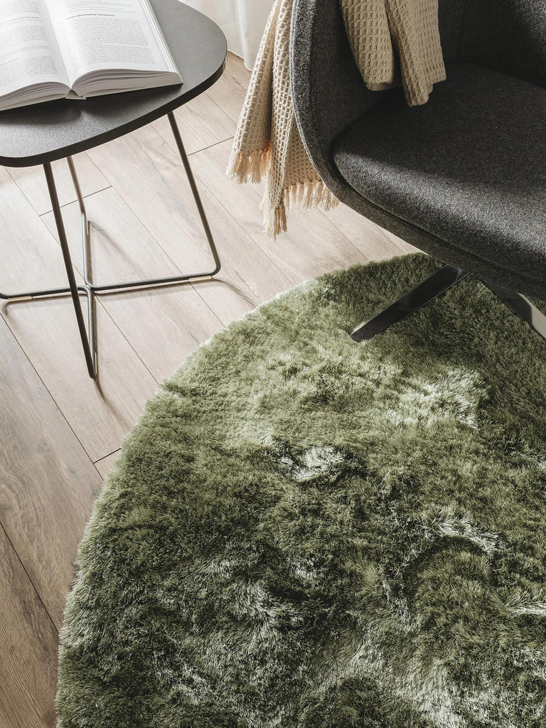 Tapis shaggy fourrure rond vert khaki 200 cm de diamètre