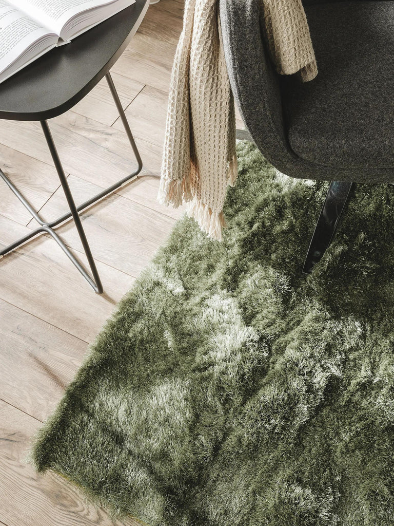 Tapis shaggy fourrure carré vert khaki 200x200 cm
