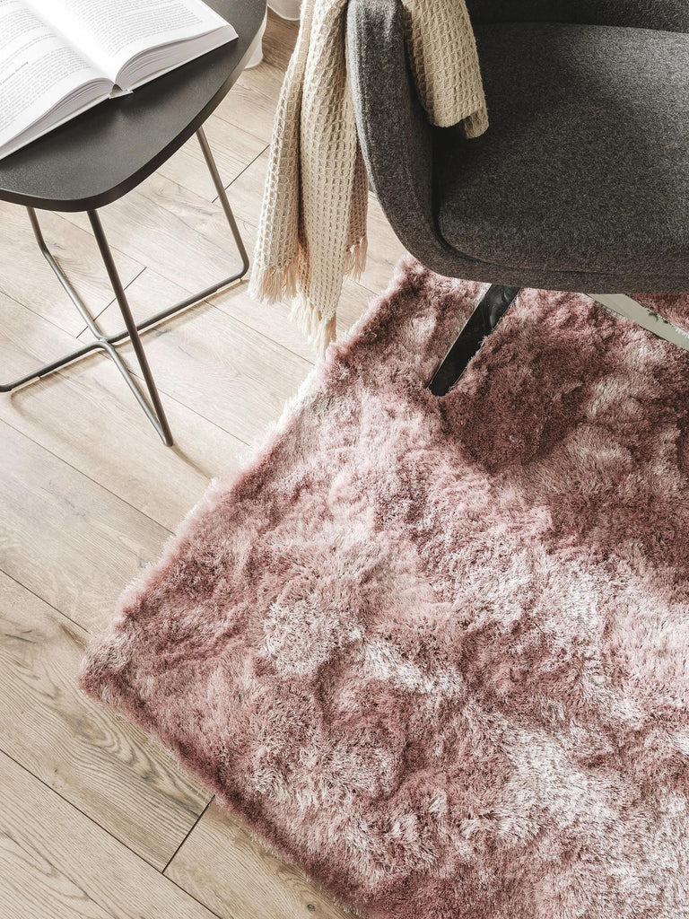 Tapis shaggy fourrure carré rose 150x150 cm