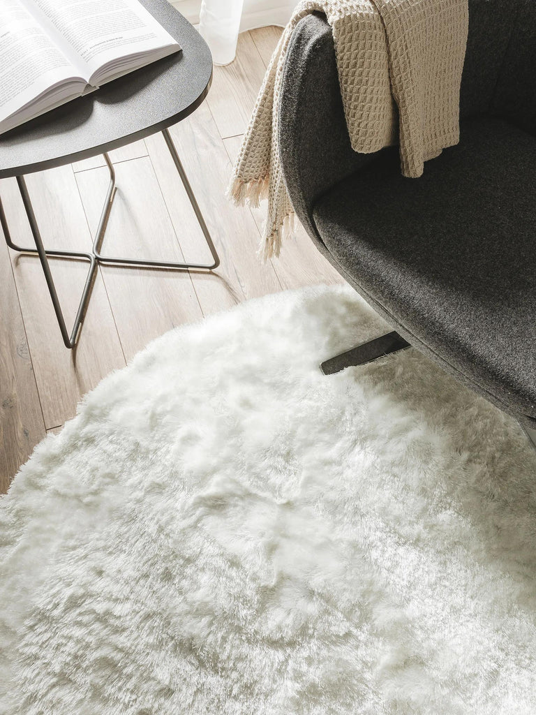 Tapis shaggy fourrure rond blanc 80 cm de diamètre
