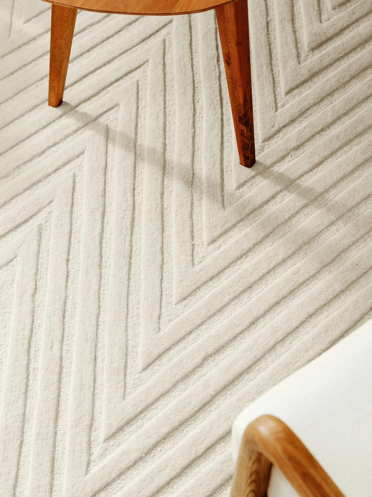 Tapis moderne motif parquet crème en laine 160x230 cm