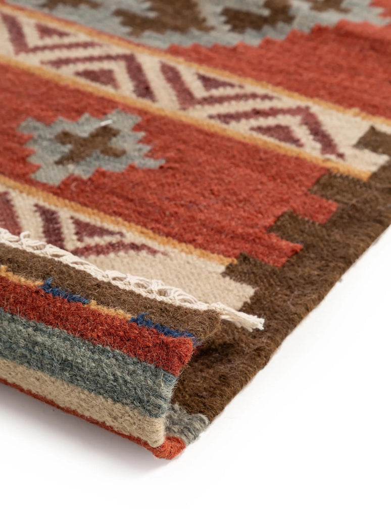 Tapis kilim motif ethnique multicolore et rouge en laine 160x230 cm