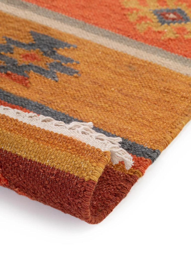 Tapis kilim motif ethnique descente de lit multicolore en laine 80x200 cm