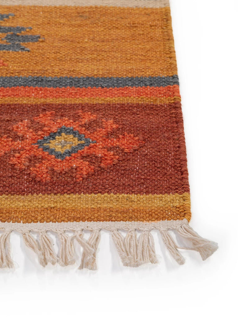 Tapis kilim motif ethnique descente de lit multicolore en laine 80x200 cm
