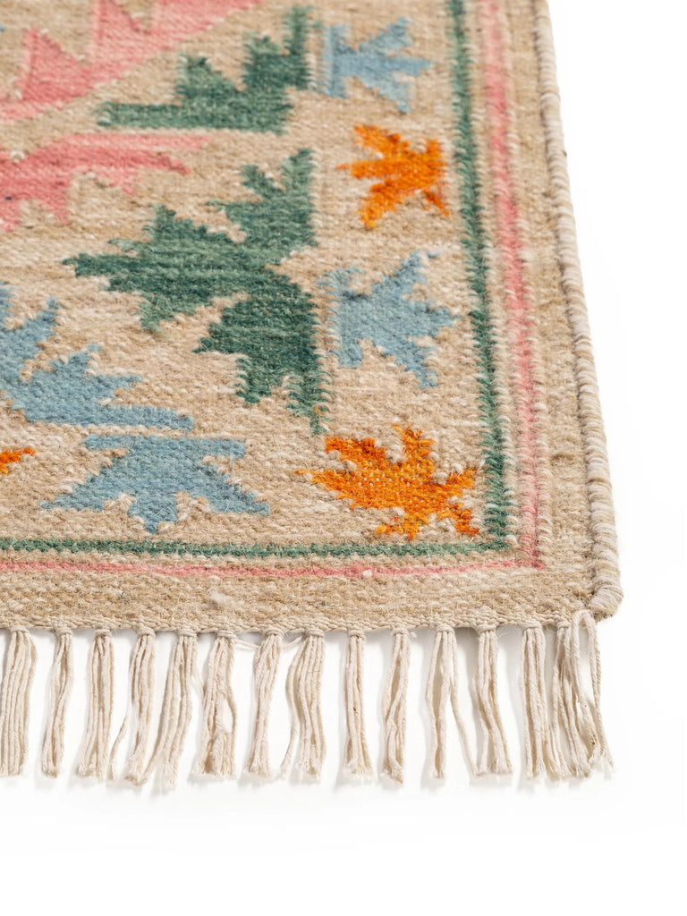 Tapis kilim motif ethnique multicolore et beige en laine 160x230 cm