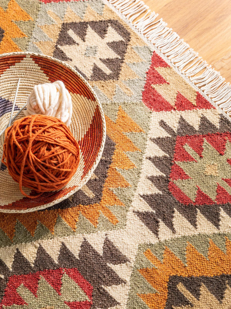 Tapis kilim motif ethnique multicolore en laine 160x230 cm