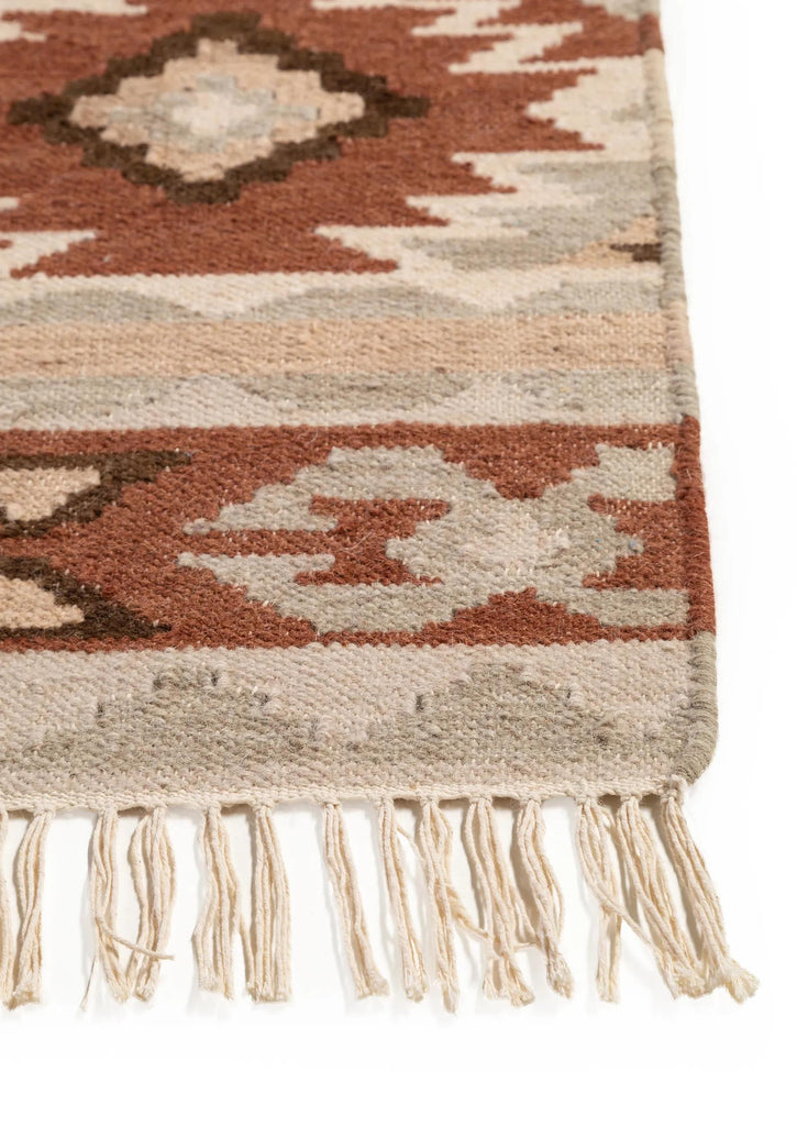 Tapis kilim motif ethnique tons marron multicolore en laine 160x230 cm