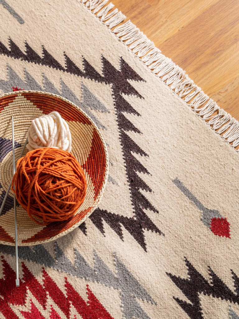 Tapis kilim motif ethnique beige en laine 160x230 cm