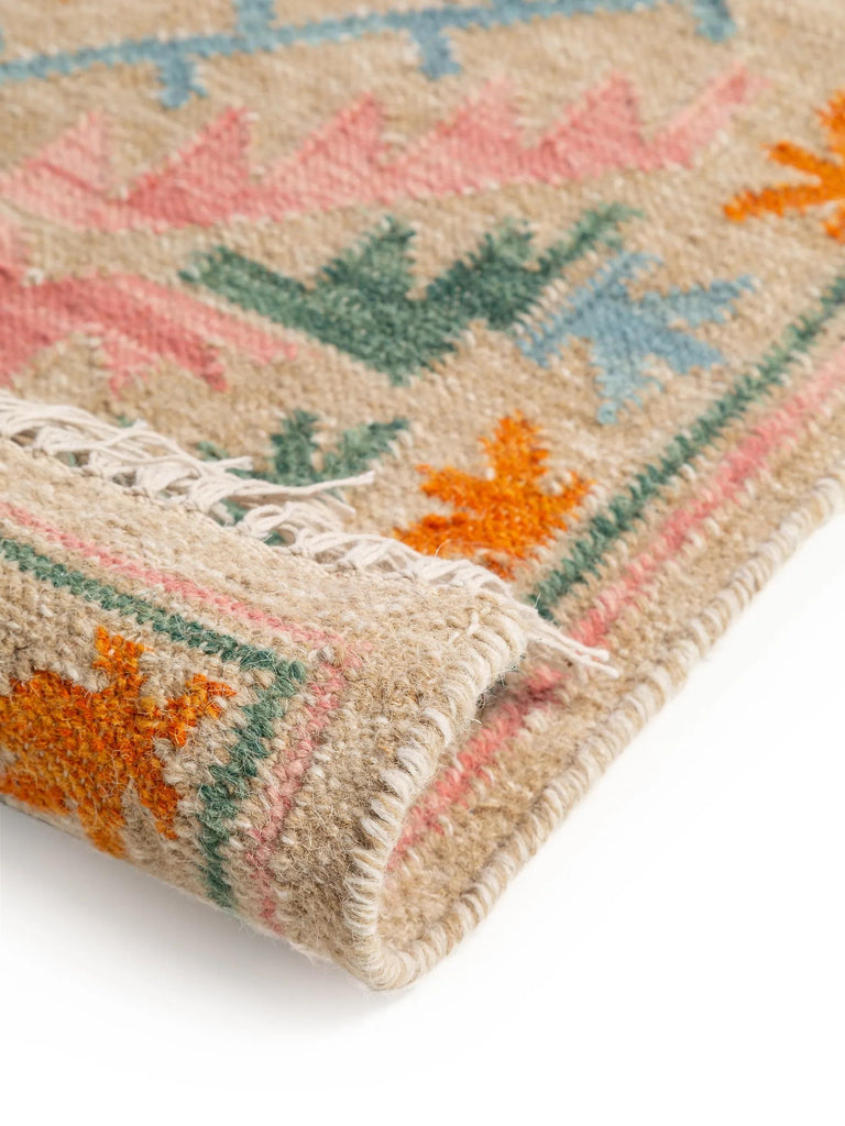 Tapis kilim motif ethnique multicolore et beige en laine 200x300 cm