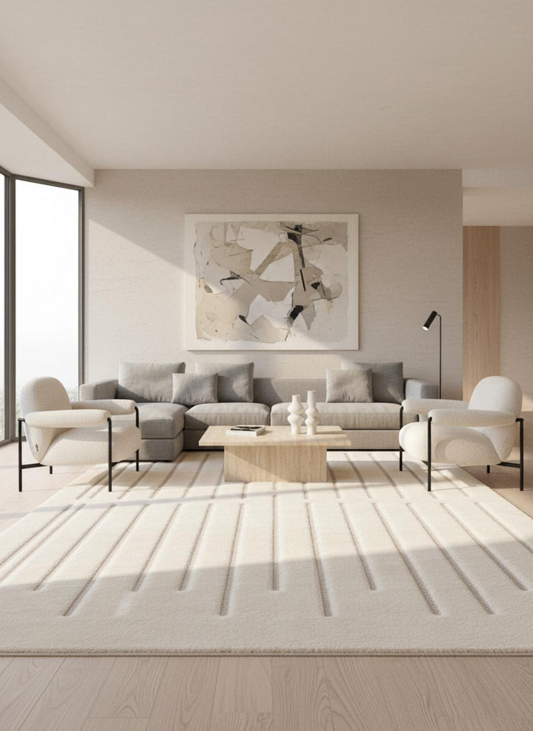 Tapis contemporain épais strillé blanc 250x350 cm