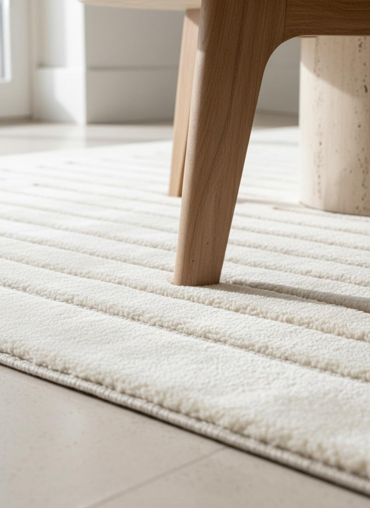 Tapis contemporain épais strillé blanc 250x350 cm