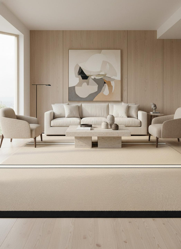 Tapis contemporain motif à bandes beige en laine 250x350 cm