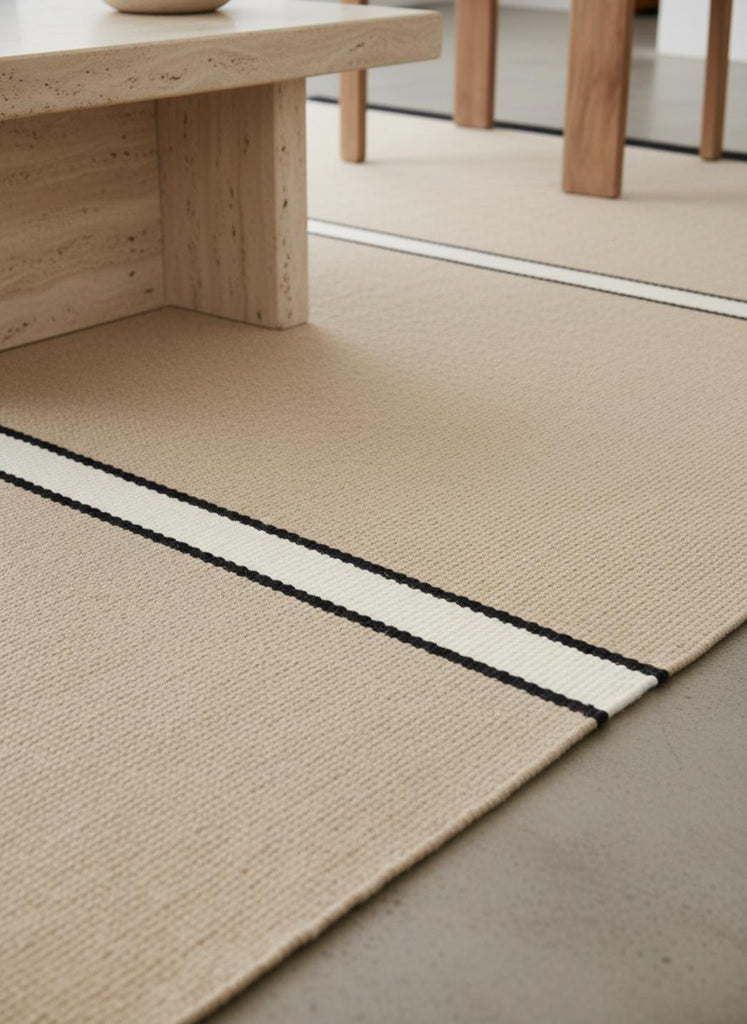 Tapis contemporain motif à bandes beige en laine 250x350 cm