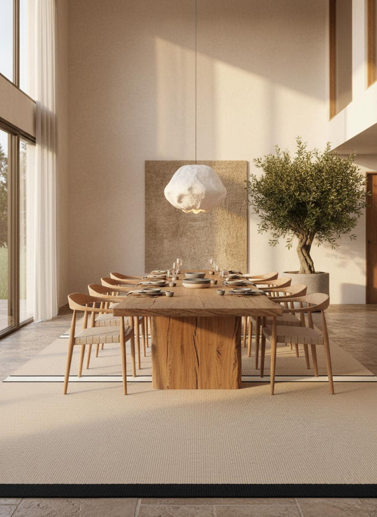 Tapis contemporain motif à bandes beige en laine 250x350 cm